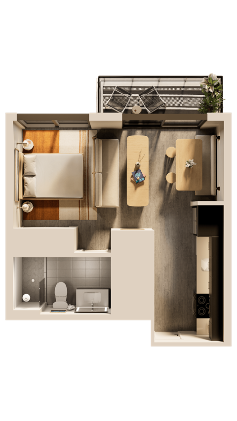 Floor plan for studio, 1 bath, 427 sqft